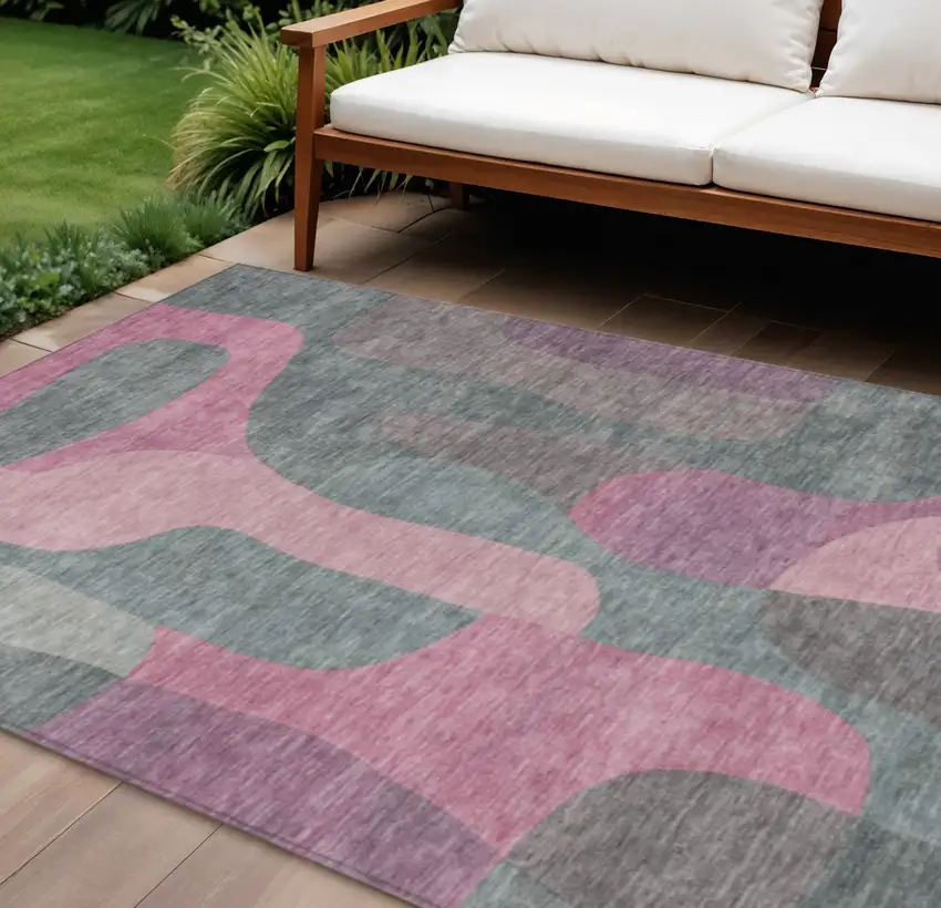 Blush And Sage Abstract Washable Indoor Outdoor Area Rug Photo 2