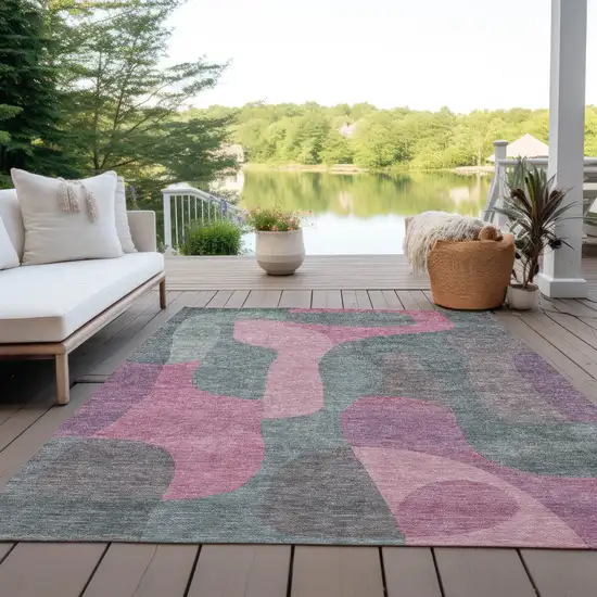 Blush And Sage Abstract Washable Indoor Outdoor Area Rug Photo 5
