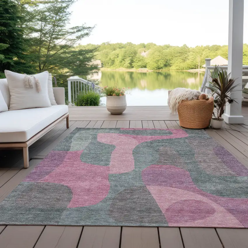 Blush And Sage Abstract Washable Indoor Outdoor Area Rug Photo 5