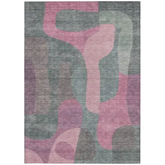 Blush And Sage Abstract Washable Indoor Outdoor Area Rug Photo 3