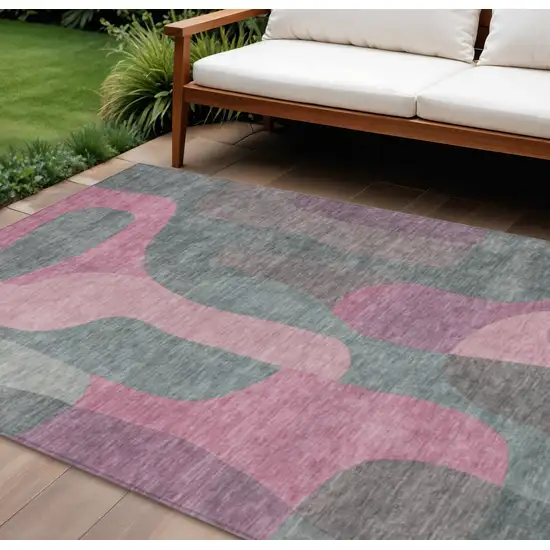 Blush And Sage Abstract Washable Indoor Outdoor Area Rug Photo 2