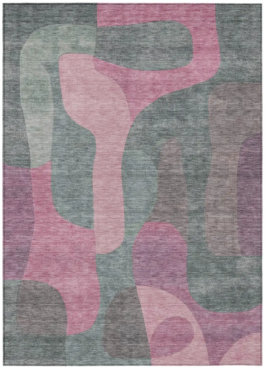 Blush And Sage Abstract Washable Indoor Outdoor Area Rug Photo 1