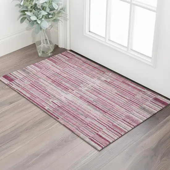 Blush And Silver Striped Washable Area Rug With UV Protection Photo 2