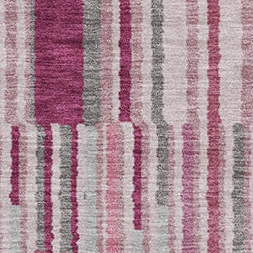 Blush And Silver Striped Washable Area Rug With UV Protection Photo 3