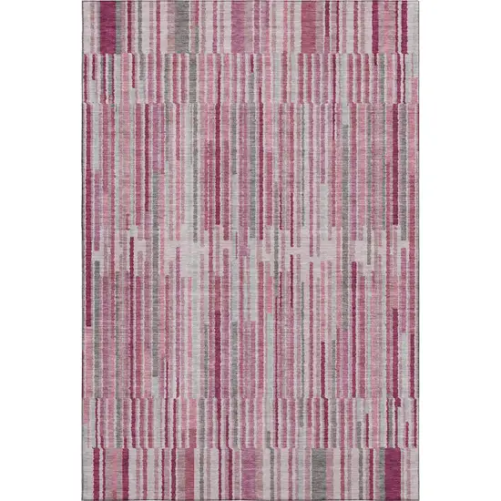 Blush And Silver Striped Washable Area Rug With UV Protection Photo 1