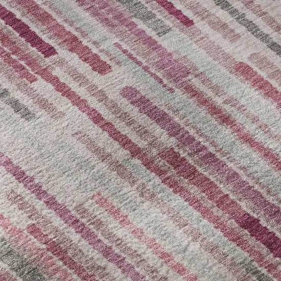 Blush And Silver Striped Washable Area Rug With UV Protection Photo 7