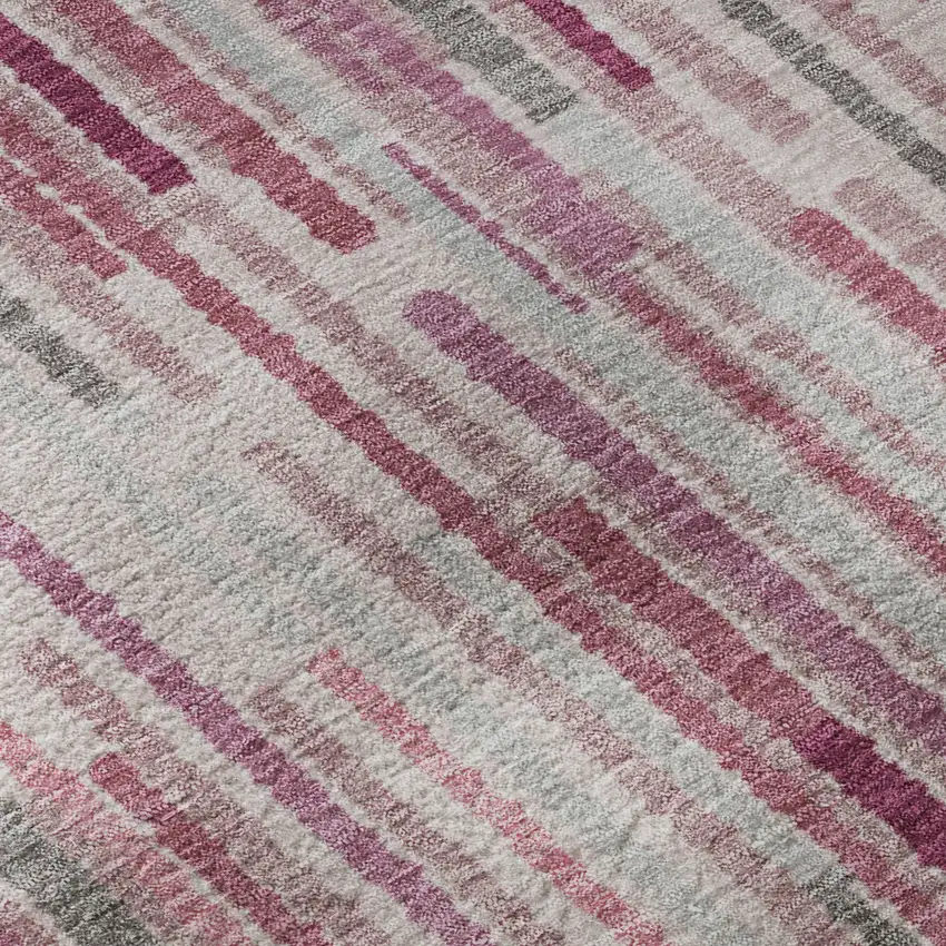 Blush And Silver Striped Washable Area Rug With UV Protection Photo 8
