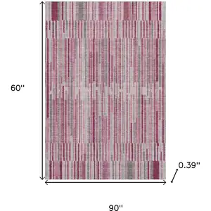 Photo of Blush And Silver Striped Washable Area Rug With UV Protection