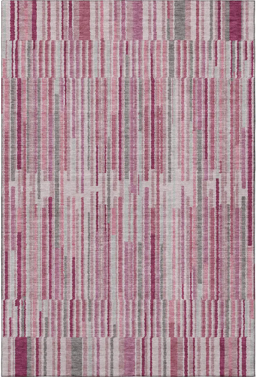 Blush And Silver Striped Washable Area Rug With UV Protection Photo 4