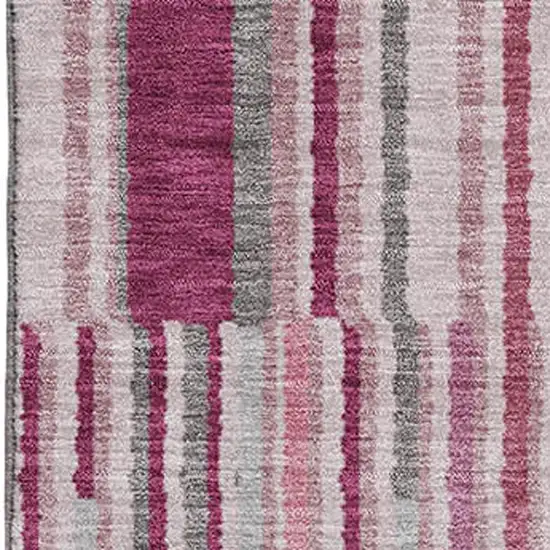 Blush And Silver Striped Washable Area Rug With UV Protection Photo 3