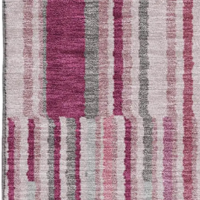 Blush And Silver Striped Washable Area Rug With UV Protection Photo 3