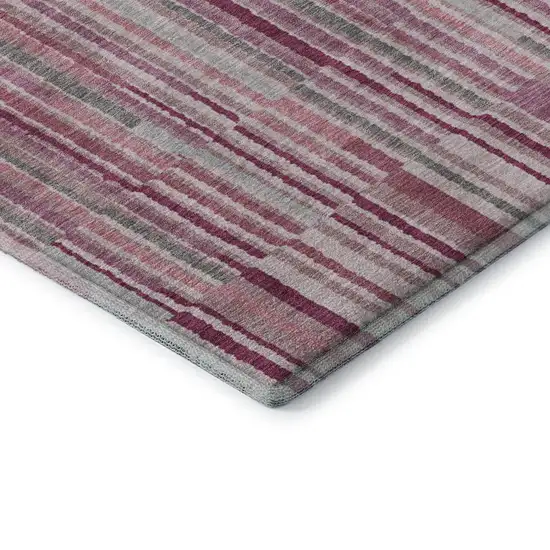 Blush And Silver Striped Washable Area Rug With UV Protection Photo 6