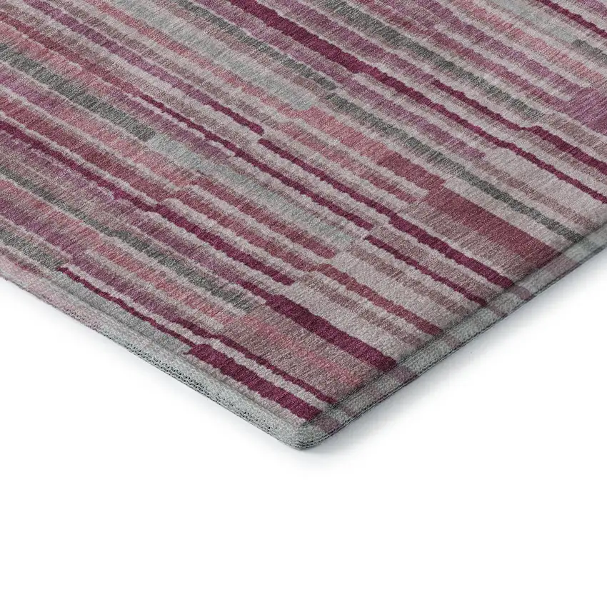 Blush And Silver Striped Washable Area Rug With UV Protection Photo 6