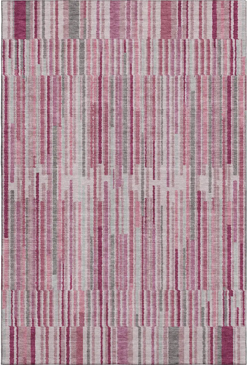 Blush And Silver Striped Washable Area Rug With UV Protection Photo 1
