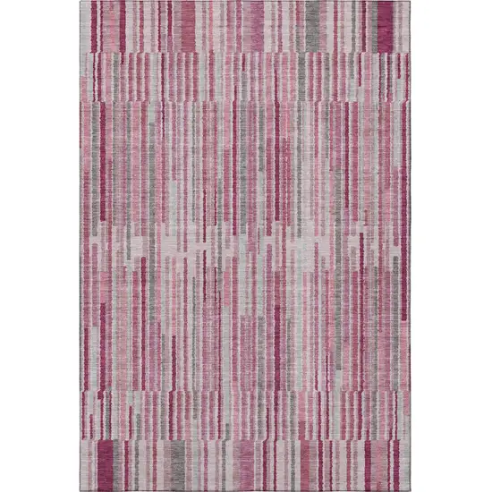 Blush And Silver Striped Washable Area Rug With UV Protection Photo 3