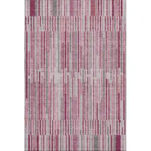 Photo of Blush And Silver Striped Washable Area Rug With UV Protection