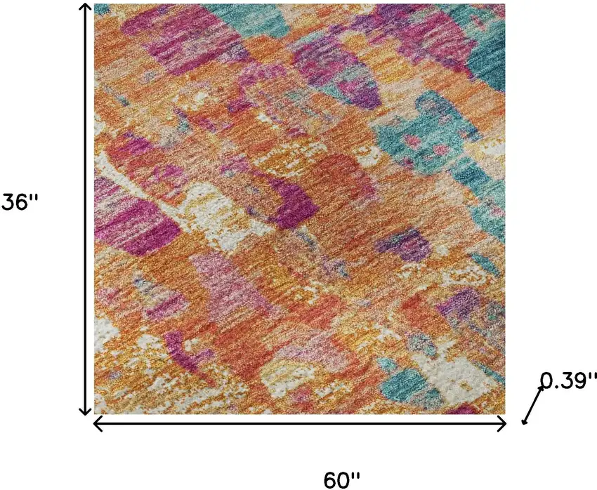 Blush And Teal Abstract Washable Area Rug With UV Protection Photo 8