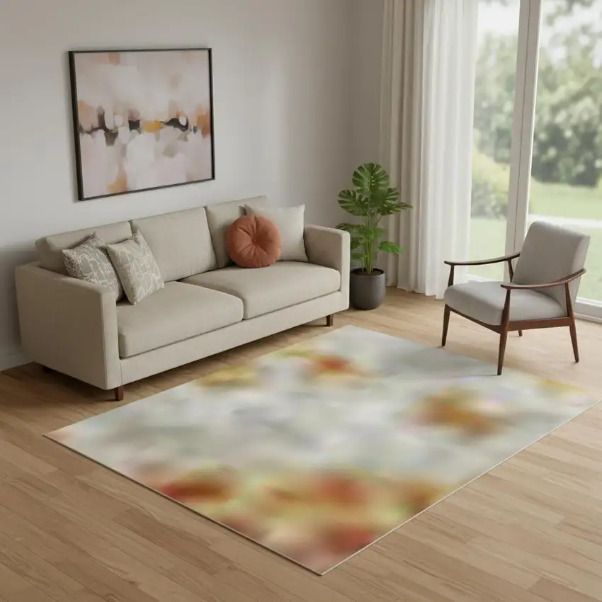 Blush And Teal Abstract Washable Area Rug With UV Protection Photo 2