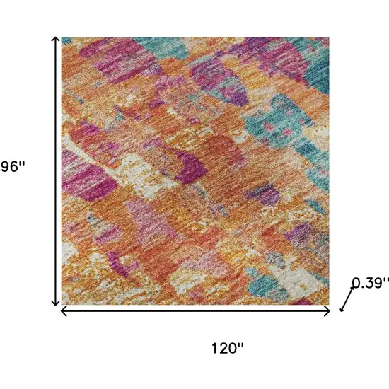 Blush And Teal Abstract Washable Area Rug With UV Protection Photo 9