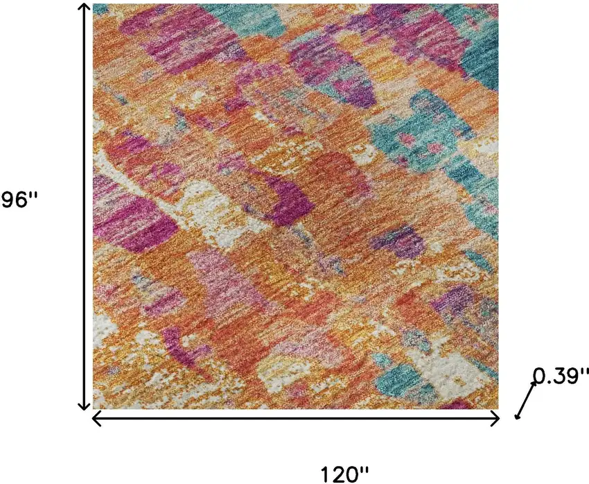 Blush And Teal Abstract Washable Area Rug With UV Protection Photo 9