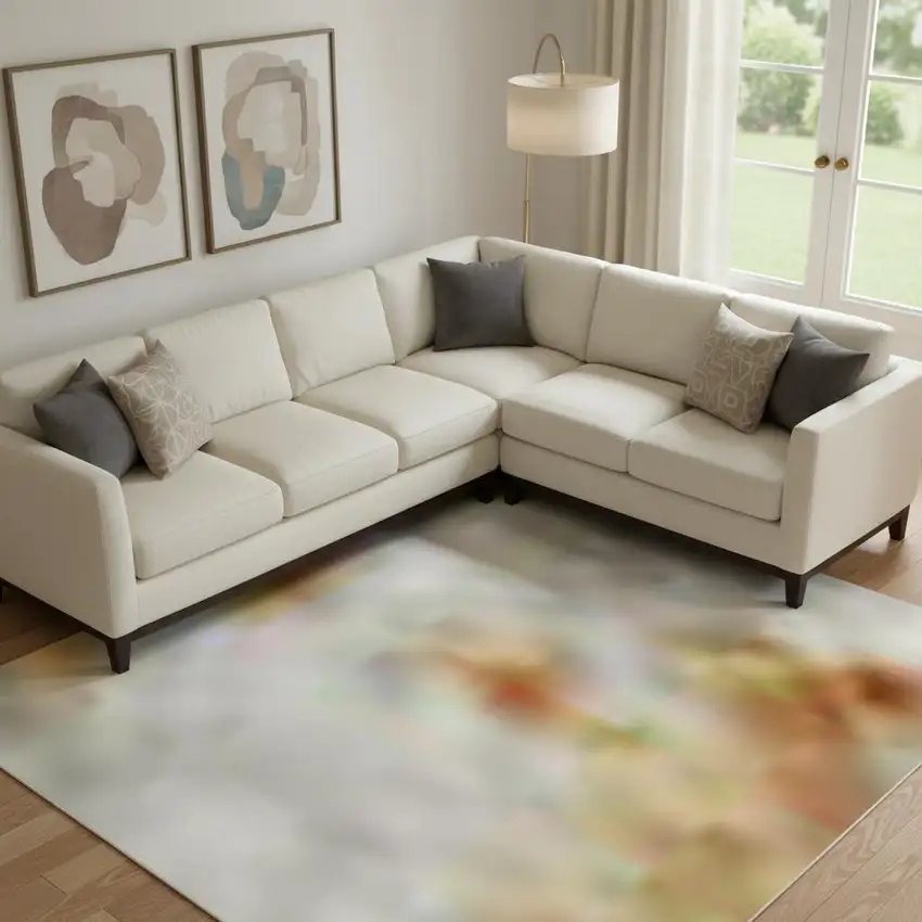 Blush And Teal Abstract Washable Area Rug With UV Protection Photo 2