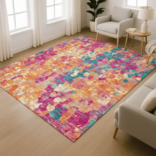 Blush And Teal Abstract Washable Area Rug With UV Protection Photo 6