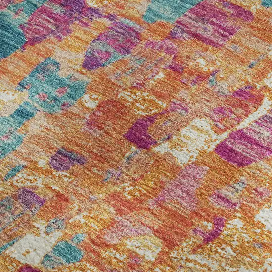 Blush And Teal Abstract Washable Area Rug With UV Protection Photo 4