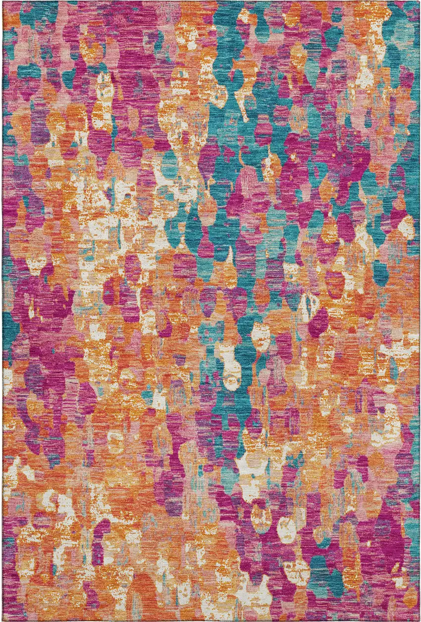 Blush And Teal Abstract Washable Area Rug With UV Protection Photo 7