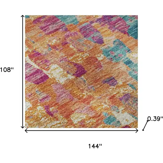 Blush And Teal Abstract Washable Area Rug With UV Protection Photo 8