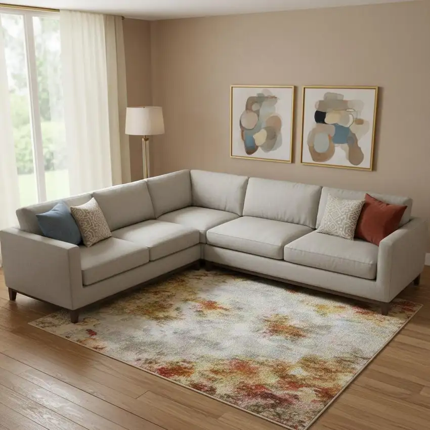 Blush And Teal Abstract Washable Area Rug With UV Protection Photo 2