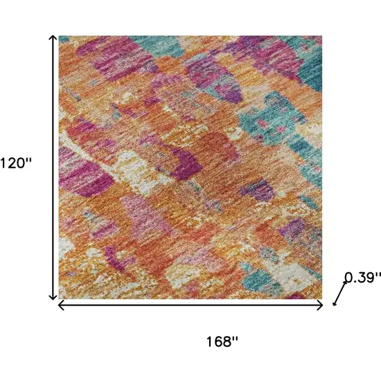 Blush And Teal Abstract Washable Area Rug With UV Protection Photo 8