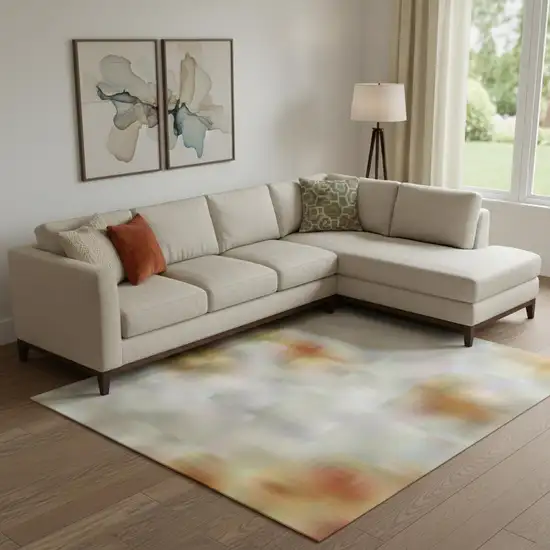 Blush And Teal Abstract Washable Area Rug With UV Protection Photo 2