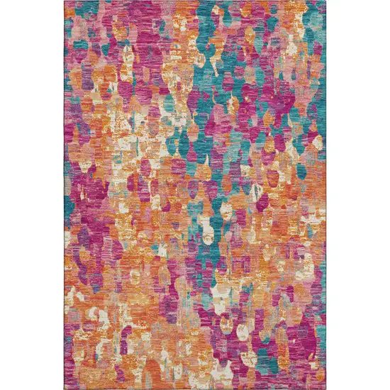 Blush And Teal Abstract Washable Area Rug With UV Protection Photo 6