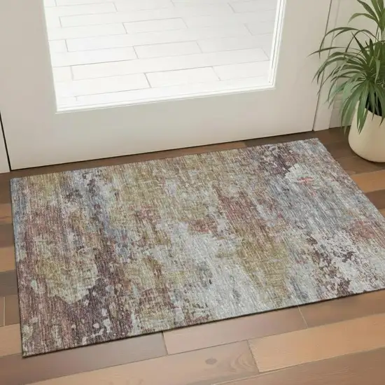 Blush And Wheat Abstract Washable Area Rug With UV Protection Photo 2