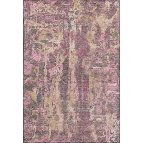 Blush And Wheat Abstract Washable Area Rug With UV Protection Photo 7