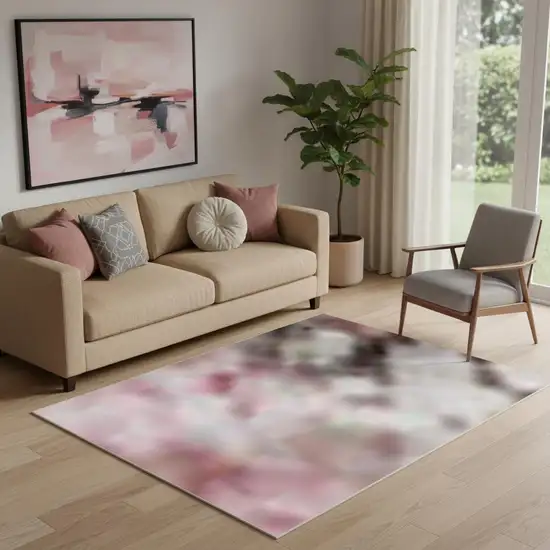 Blush And Wheat Abstract Washable Area Rug With UV Protection Photo 2