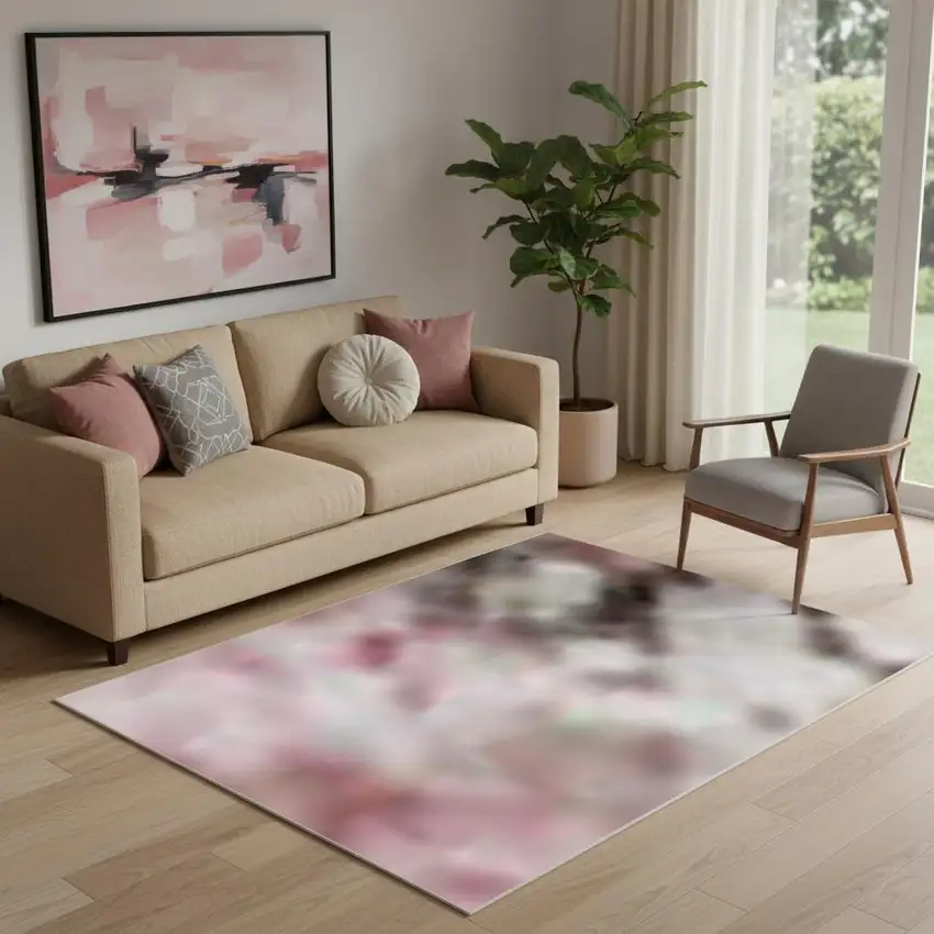 Blush And Wheat Abstract Washable Area Rug With UV Protection Photo 2