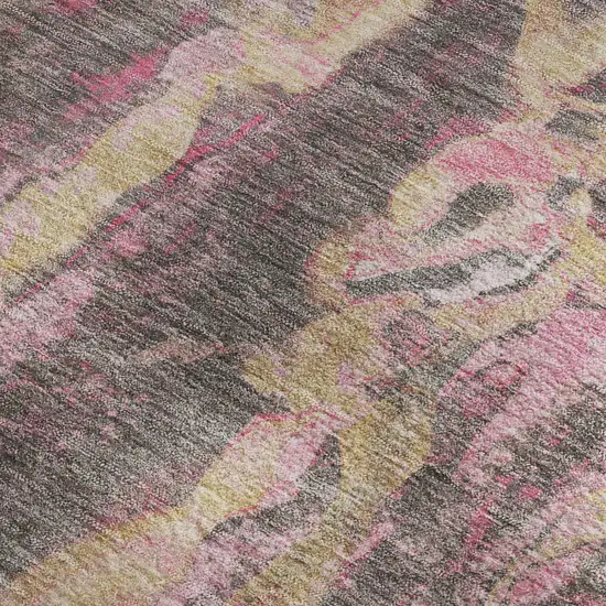 Blush And Wheat Abstract Washable Area Rug With UV Protection Photo 4