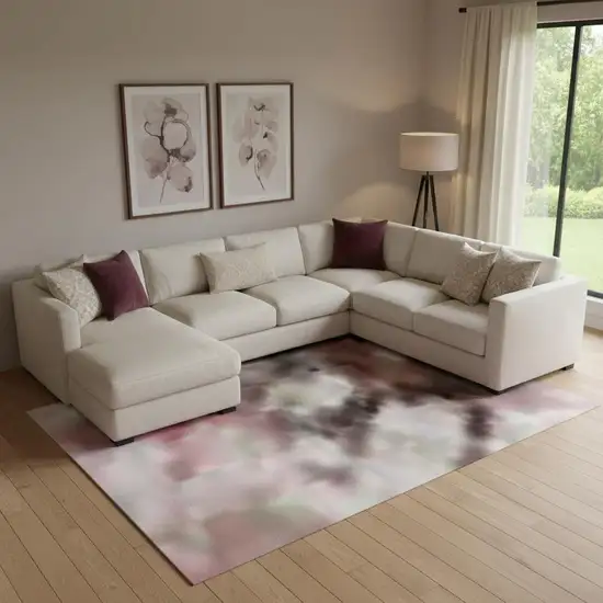 Blush And Wheat Abstract Washable Area Rug With UV Protection Photo 2