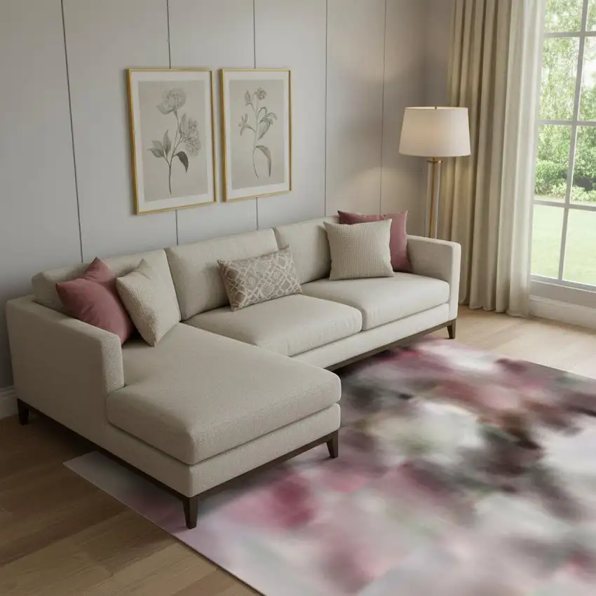 Blush And Wheat Abstract Washable Area Rug With UV Protection Photo 2