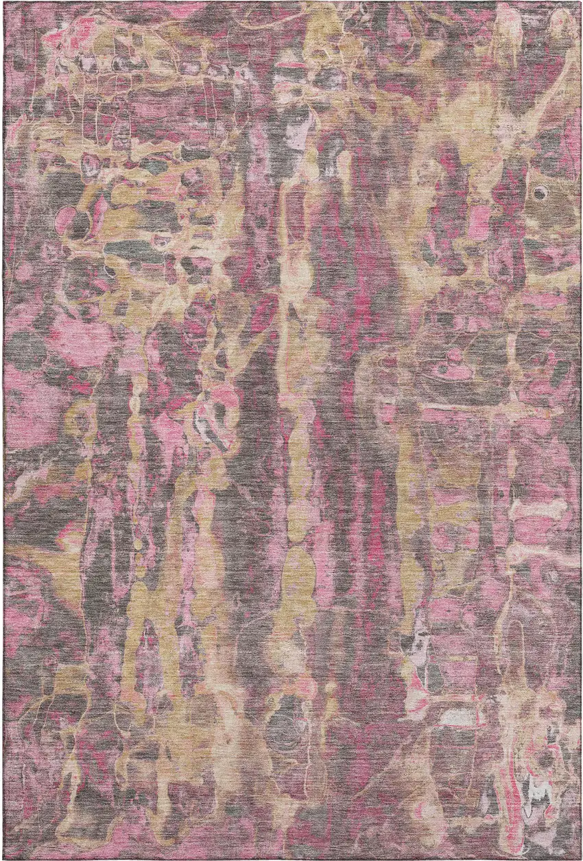 Blush And Wheat Abstract Washable Area Rug With UV Protection Photo 7