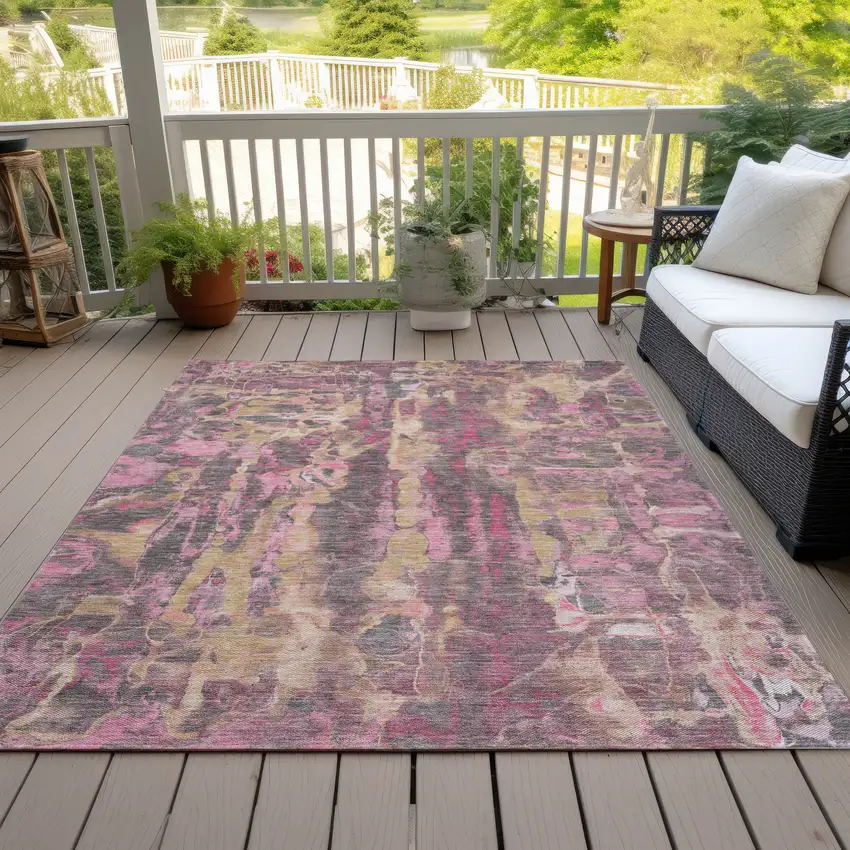 Blush And Wheat Abstract Washable Indoor Outdoor Area Rug Photo 8