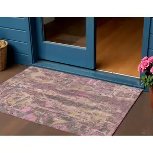 Photo of Blush And Wheat Abstract Washable Indoor Outdoor Area Rug