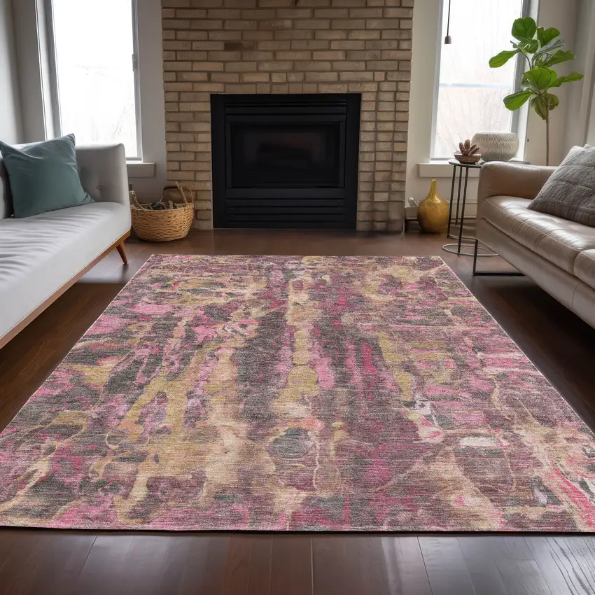 Blush And Wheat Abstract Washable Indoor Outdoor Area Rug Photo 7