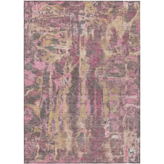 Blush And Wheat Abstract Washable Indoor Outdoor Area Rug Photo 2
