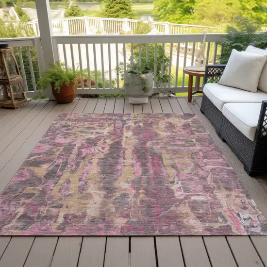 Blush And Wheat Abstract Washable Indoor Outdoor Area Rug Photo 9