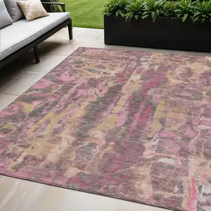 Photo of Blush And Wheat Abstract Washable Indoor Outdoor Area Rug