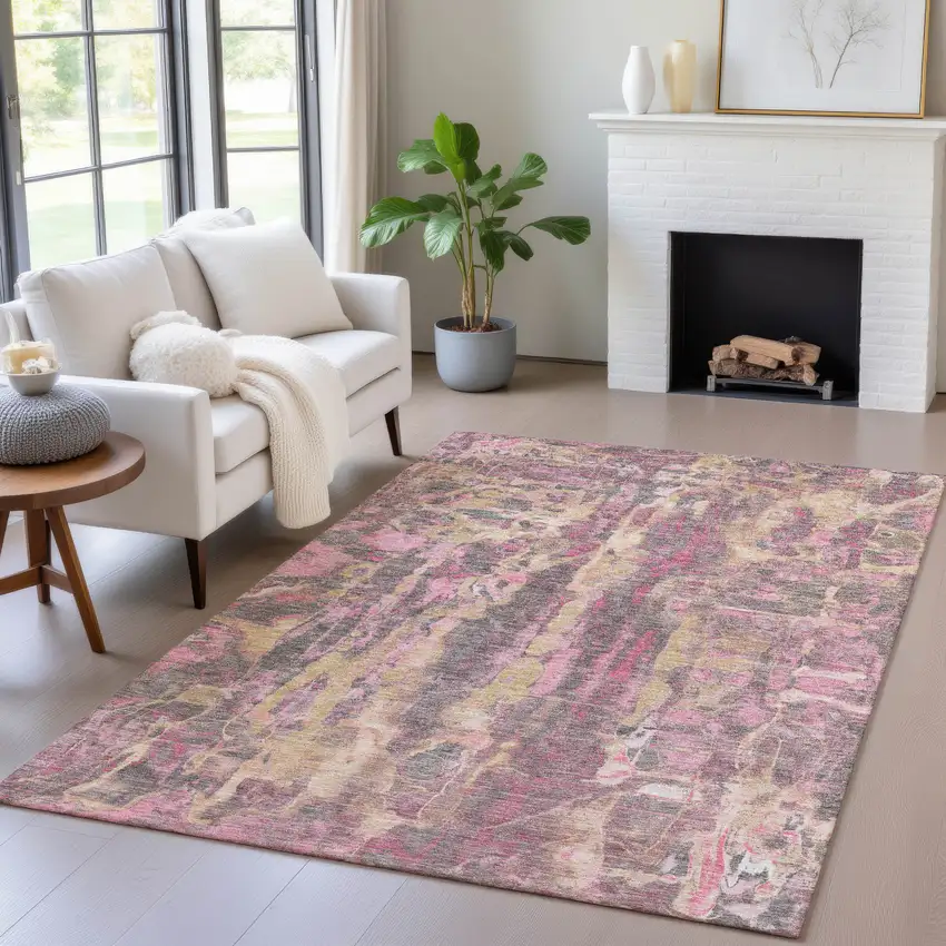 Blush And Wheat Abstract Washable Indoor Outdoor Area Rug Photo 7