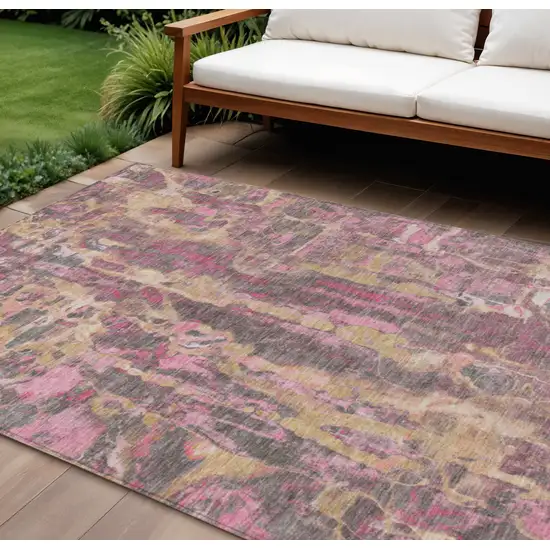 Blush And Wheat Abstract Washable Indoor Outdoor Area Rug Photo 1