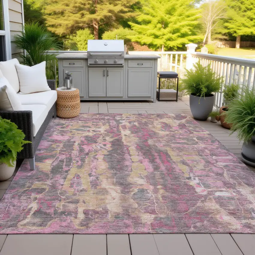 Blush And Wheat Abstract Washable Indoor Outdoor Area Rug Photo 6